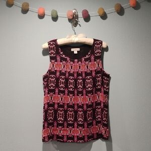 Coldwater Creek Sleeveless Geometric Print Lined Tank - Pink & Burgundy Purple